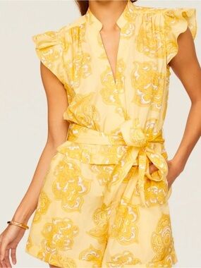 Derek Lam Collective Yellow Tie Waist Romper Yellow Short Jumpsuit size 52